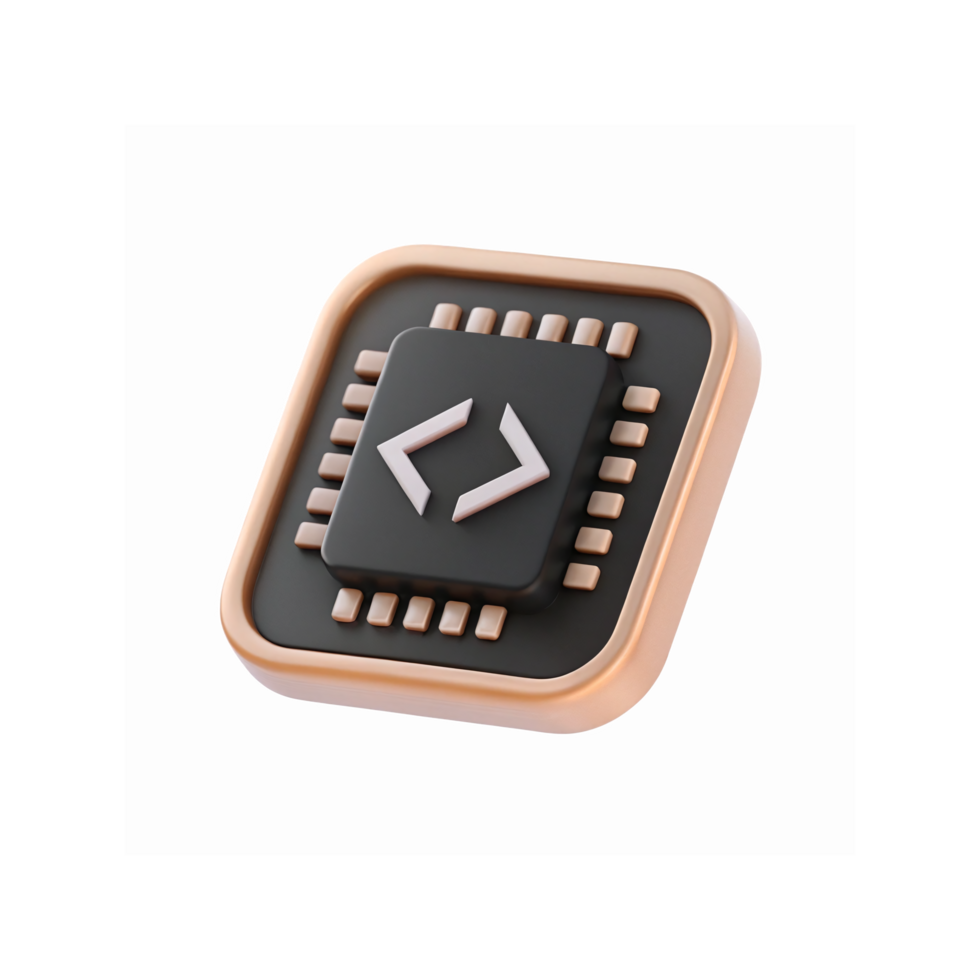 Black Microchip Icon with Gold Edges and Coding Symbol for Technology and Programming Concepts png