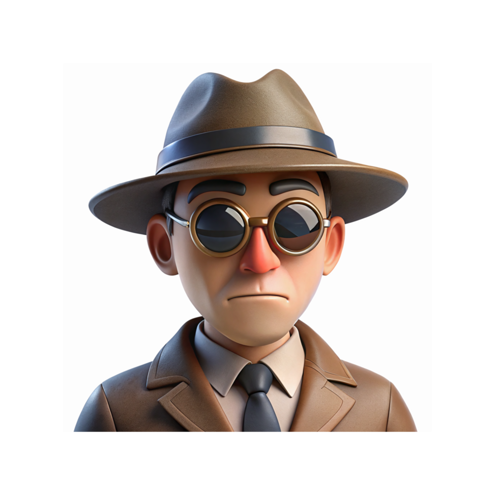 Serious Man Character in Hat and Sunglasses Wearing Suit and Tie with Neutral Expression on Transparent Background png