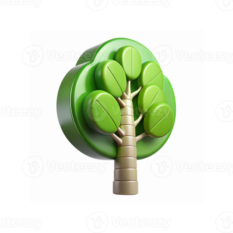 3D Green Tree Icon with Minimalist Design and Transparent Background for Nature Concept Use png