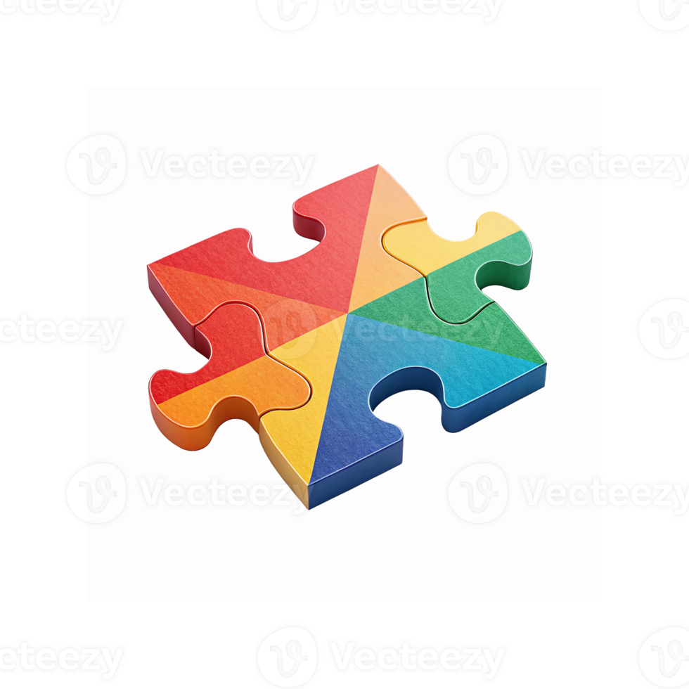 Single Multicolored Puzzle Piece with Red Green Blue Yellow Segments on Transparent Background png