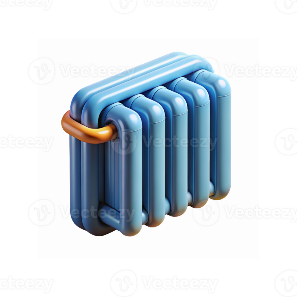 Blue Three Dimensional Radiator Icon with Orange Handle for Heating Concept on Transparent Background png