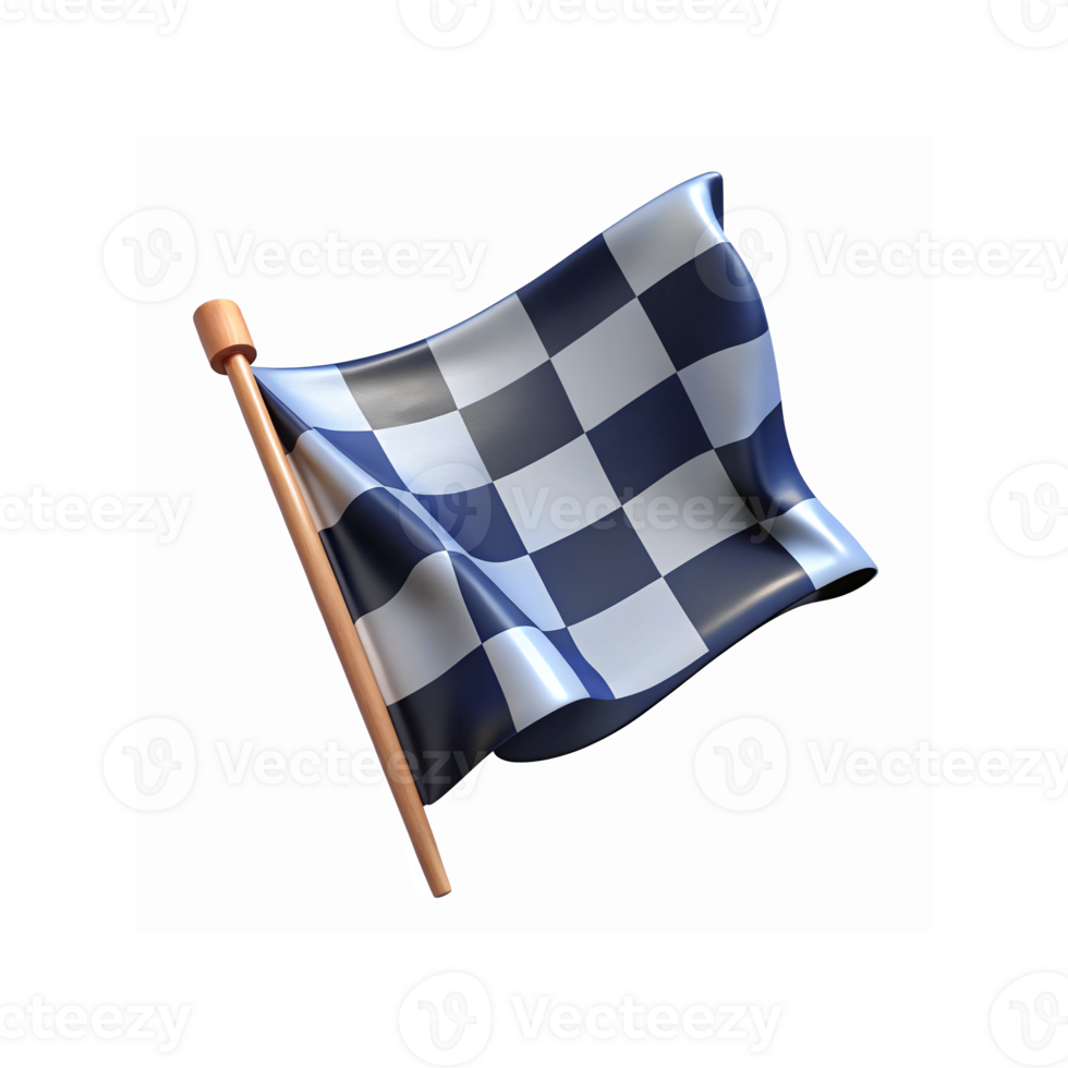 Waving Black and White Checkered Racing Flag with Wooden Pole on Transparent Background for Competitions png