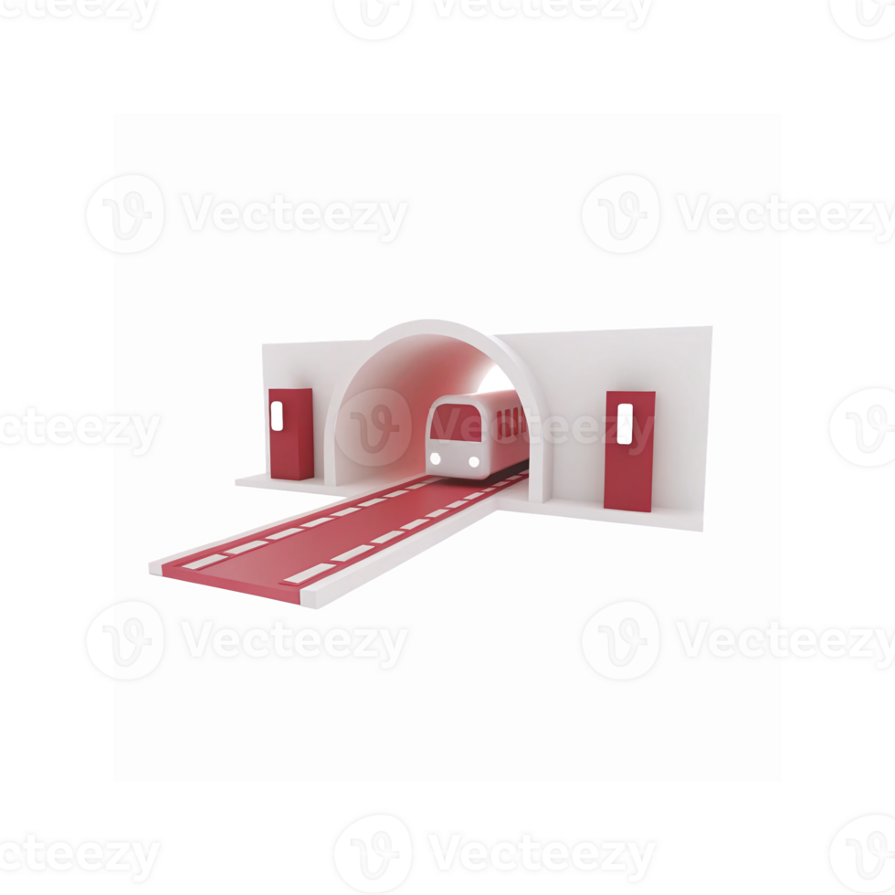 White Tunnel Entrance with Red Modern Train on Red Railway with Minimal Design and Transparent Background png