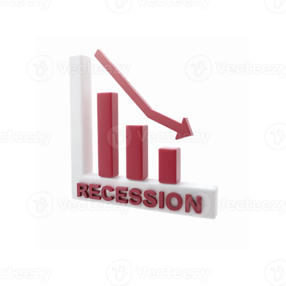 Economic Recession Concept Bar Graph With Red Downward Arrow On Transparent Background png