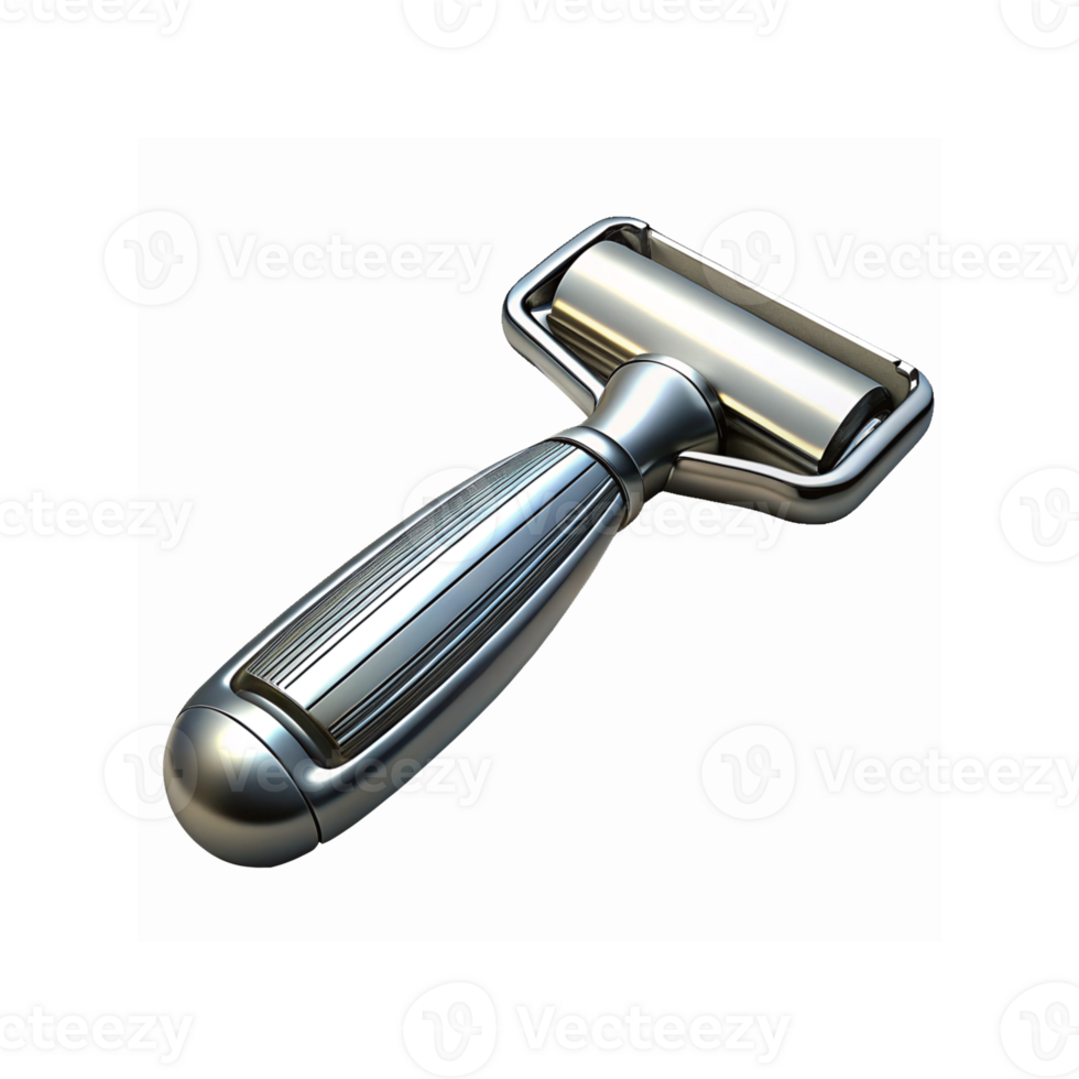 Metallic Stainless Steel Roller Handle Tool for Grooming and Skincare Closeup Transparent Background png