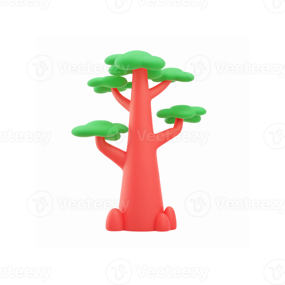 Abstract Red Tree Illustration with Green Rounded Leaves on Transparent Background for Design Projects png