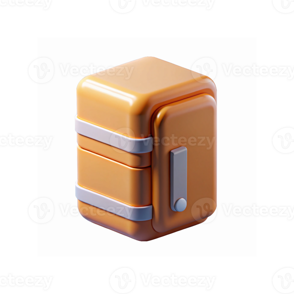 Minimalist Orange Retro Style Refrigerator Icon with Silver Accents for Digital Applications and Design png