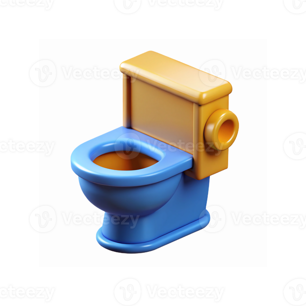 Bright Blue and Yellow 3D Cartoon Toilet Isolated on Transparent Background for Design and Illustration png