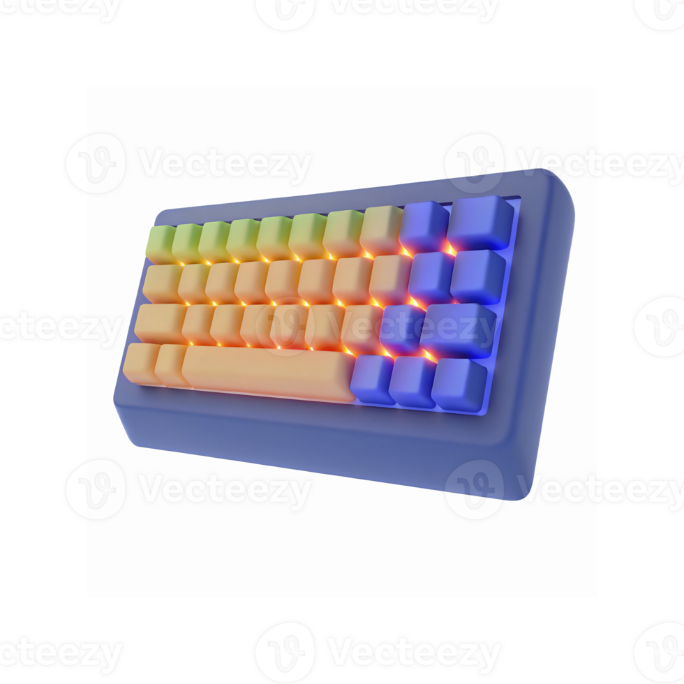 Compact Mechanical Keyboard with Gradient RGB Lighting on Blue Frame for Gaming and Work Setup png