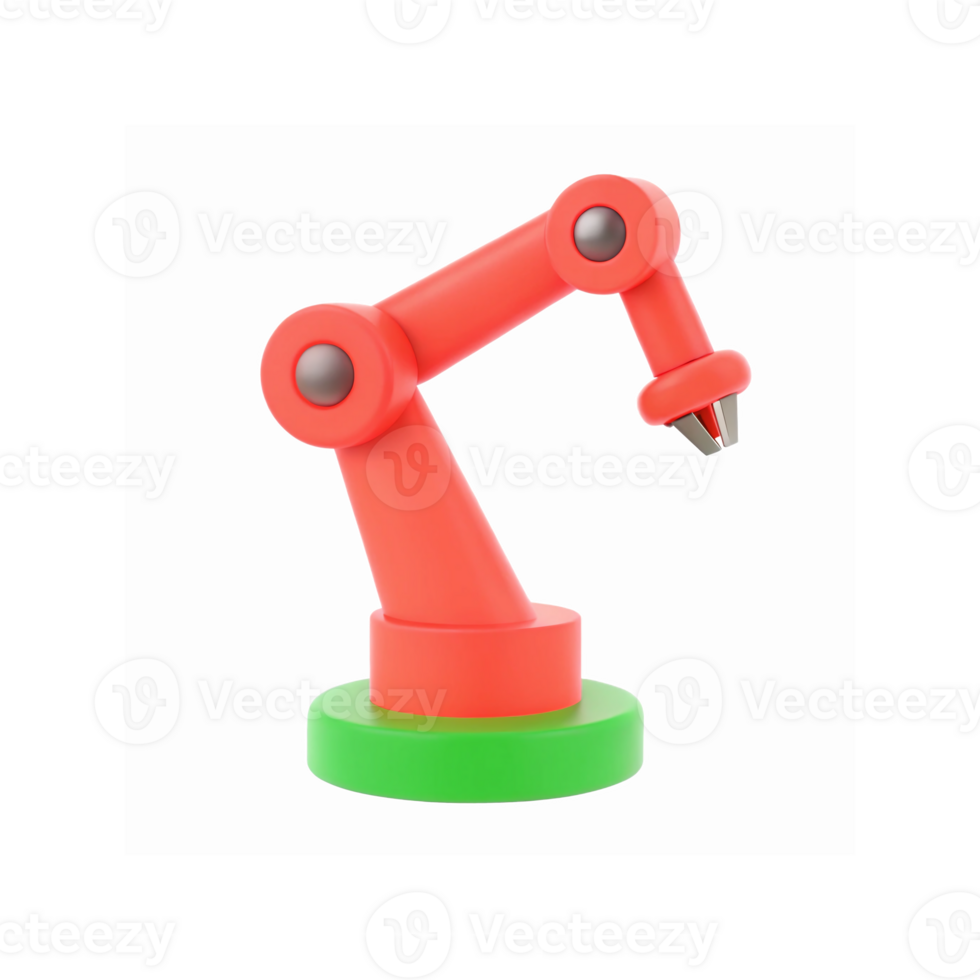 Red Robotic Arm with Green Base for Automation and Industrial Manufacturing on Transparent Background png