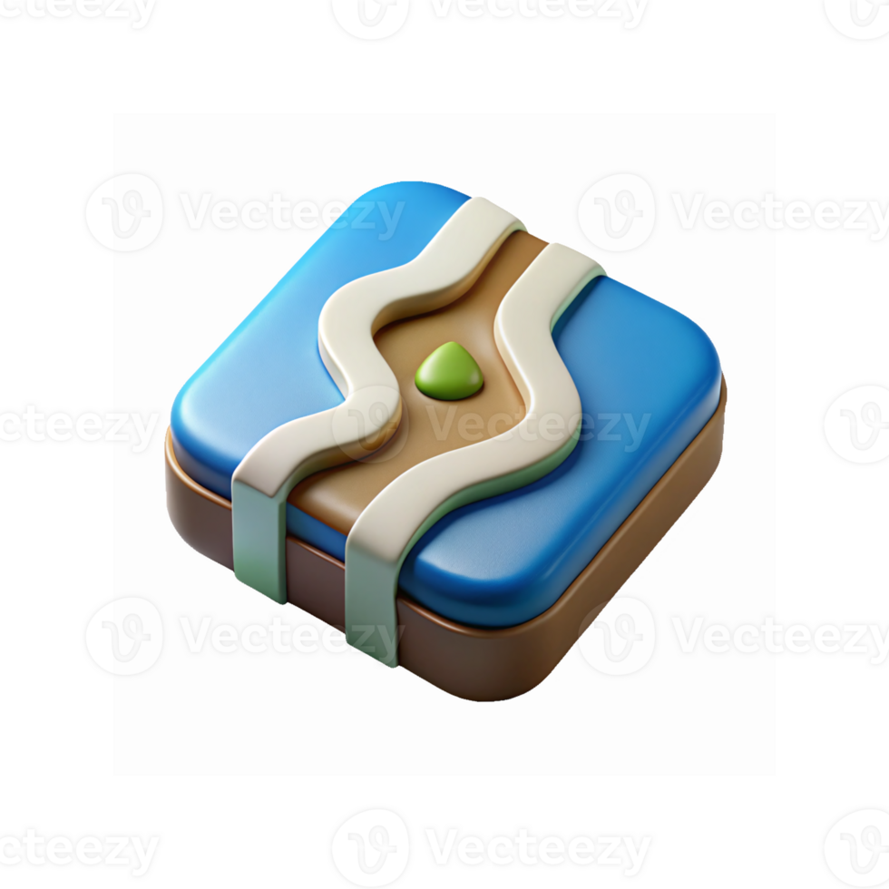 Blue and Brown Abstract 3D Icon with Green Centerpiece for Digital Apps and UI Design Concepts png