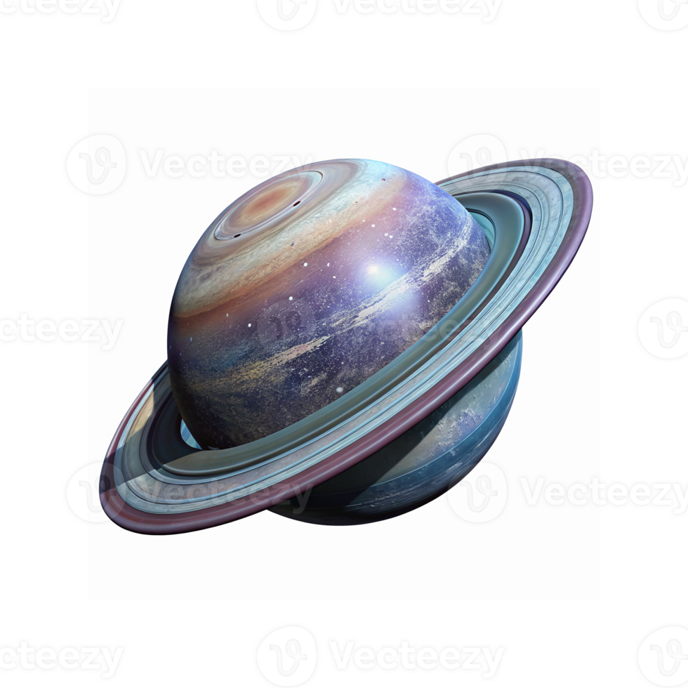Detailed Artistic Render of Saturn Planet with Rings and Galaxy Texture for Space Exploration Projects png