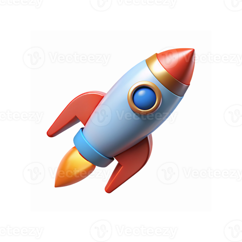 3D Render of Blue and Red Rocket Icon for Space Exploration Innovation Technology Apps png