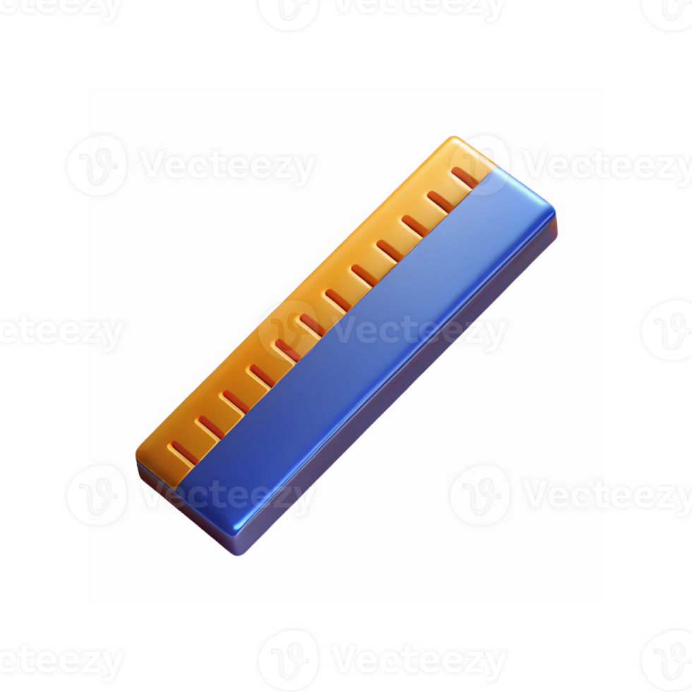 3D Blue and Orange Rectangular Harmonica for Musical Instrument Design and Creative Illustrations png