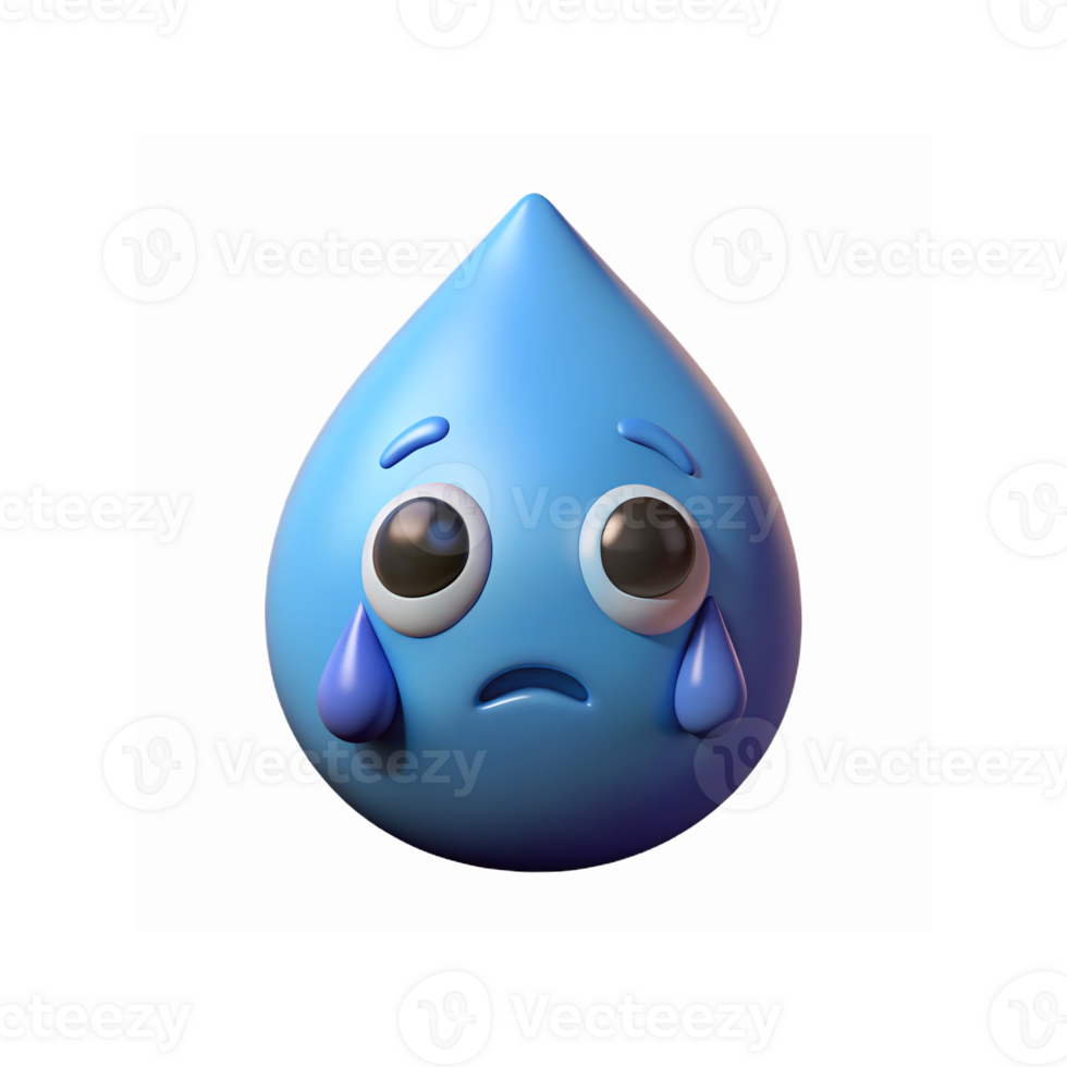 Sad Blue Water Drop Emoji with Crying Tear Expression Representing Sadness and Emotions png