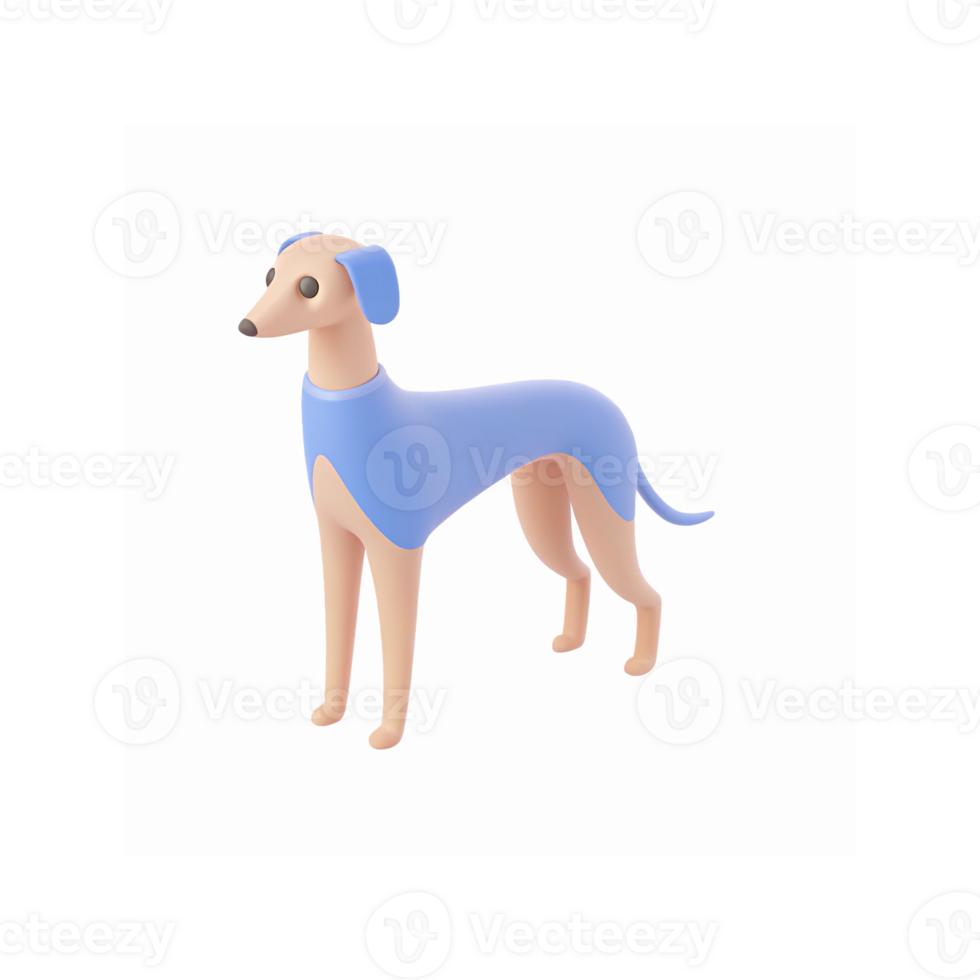 Minimalist 3D Illustration of Whippet Dog with Beige and Blue Design on Transparent Background png