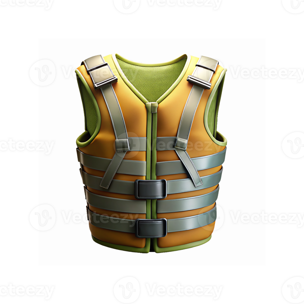 Bright Yellow and Green Buoyancy Safety Vest with Straps and Buckles for Water Sports and Boating Activities png