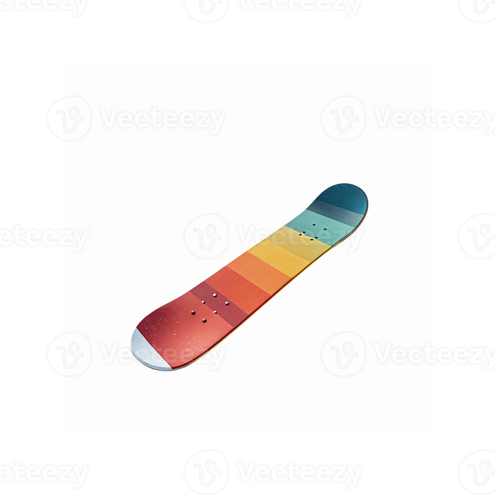 Colorful Gradient Skateboard Deck with Abstract Striped Design for Skating and Sports Enthusiasts png