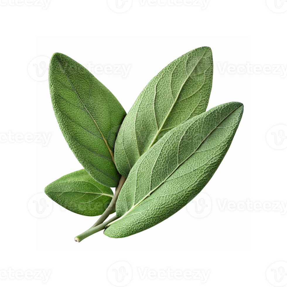 Fresh Green Sage Leaves Herb Botanical Closeup for Cooking and Natural Remedies on Transparent Background png