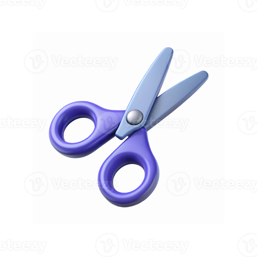 Blue and Purple Plastic Safety Scissors Icon with Round Handles and Metallic Joint Design on Transparent Background png