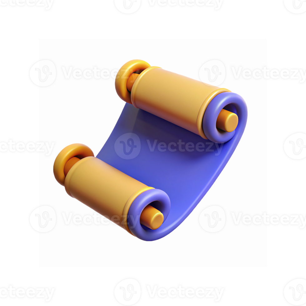 Abstract 3D Illustration of Rolled Blue Scroll with Yellow Decorative Ends on Transparent Background png