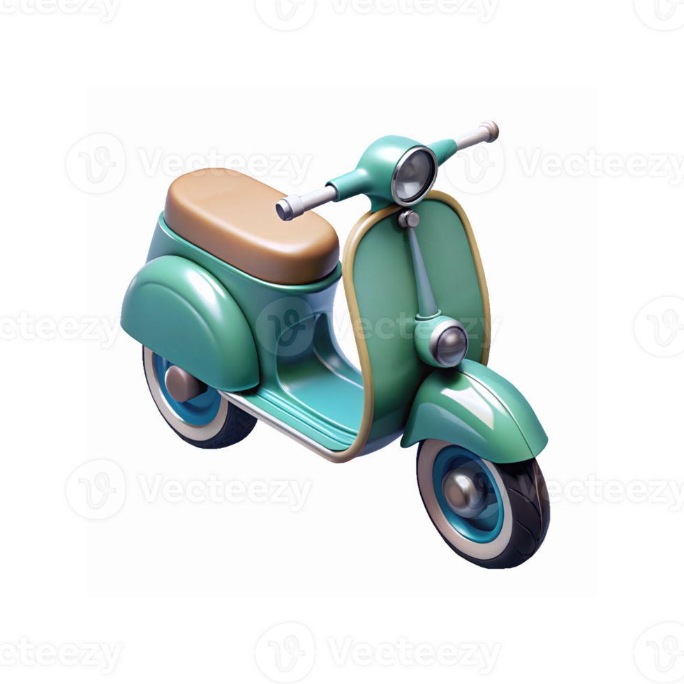 Vintage Green Vespa Style Retro Scooter with Brown Seat and Chrome Highlights for Urban Commuting png