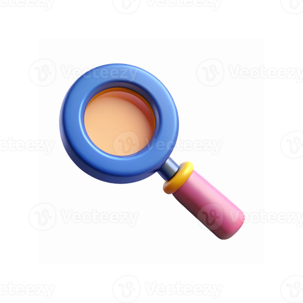 3D Blue Magnifying Glass Icon with Pink Handle on Transparent Background for Search Concepts png