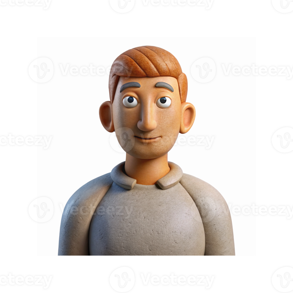 Clay Model of Smiling Man with Short Red Hair and Gray Sweater on Transparent Background for Design Use png