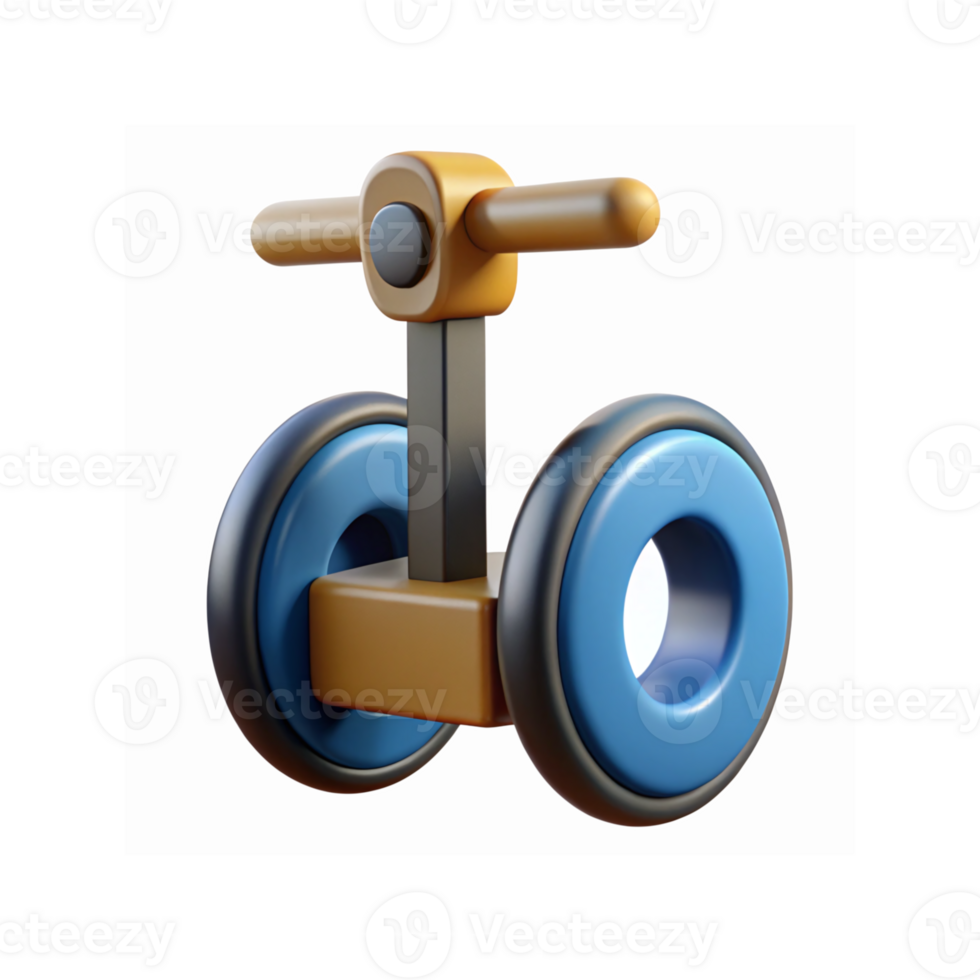 Minimalist Brown and Blue Toy Scooter with Dual Wheels and Handlebar on Transparent Background png