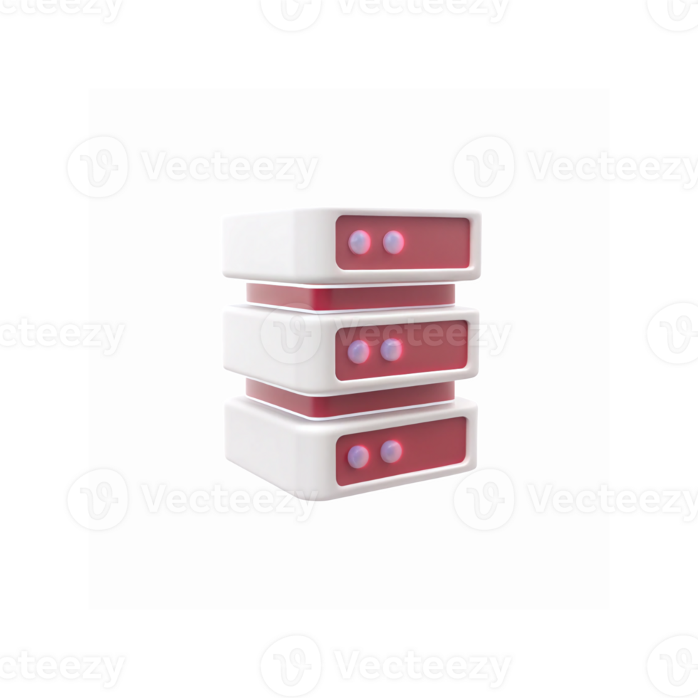 White Stack of Modern Data Server Units with Red Panels and LED Indicators on Transparent Background png