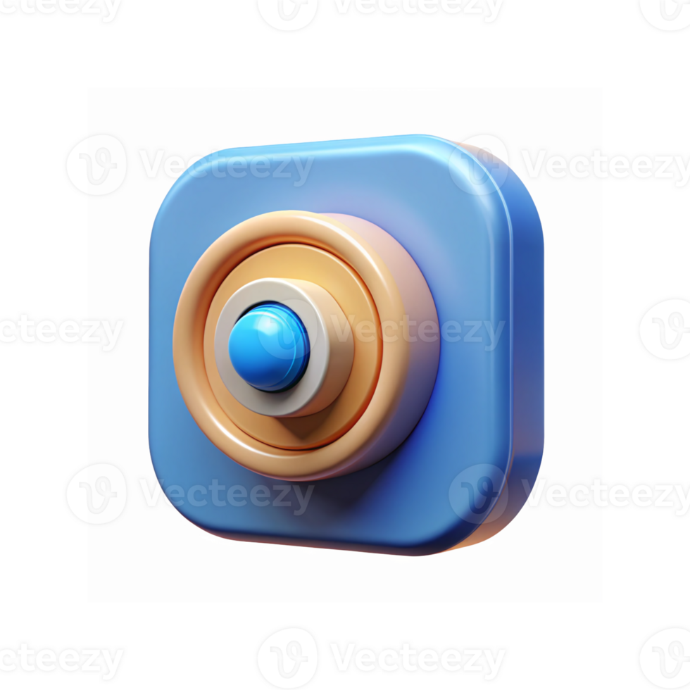 Minimalist 3D Blue Push Button with Orange Highlights on Transparent Background for UI Design png