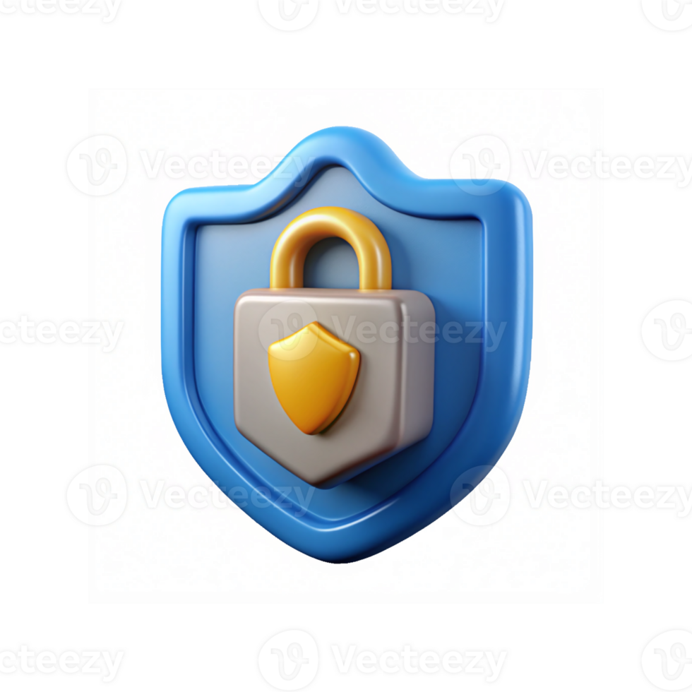 Blue Shield Icon with Golden Padlock and Yellow Shield Emblem for Security and Protection Themes png