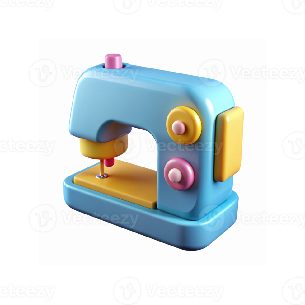 Blue And Yellow Toy Sewing Machine With Pink Buttons For Kids Crafts And Creative Activities png