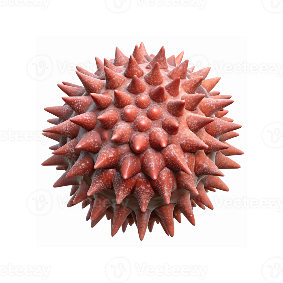 Closeup of Spiky Red Virus Microorganism with Detailed Texture and Realistic 3D Design Transparent Background png