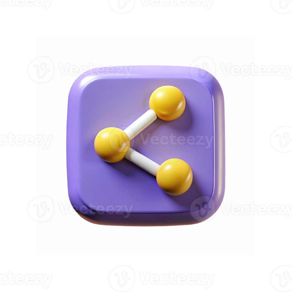 3D Purple App Icon with Yellow Share Symbol for Digital Social Media and Communication png