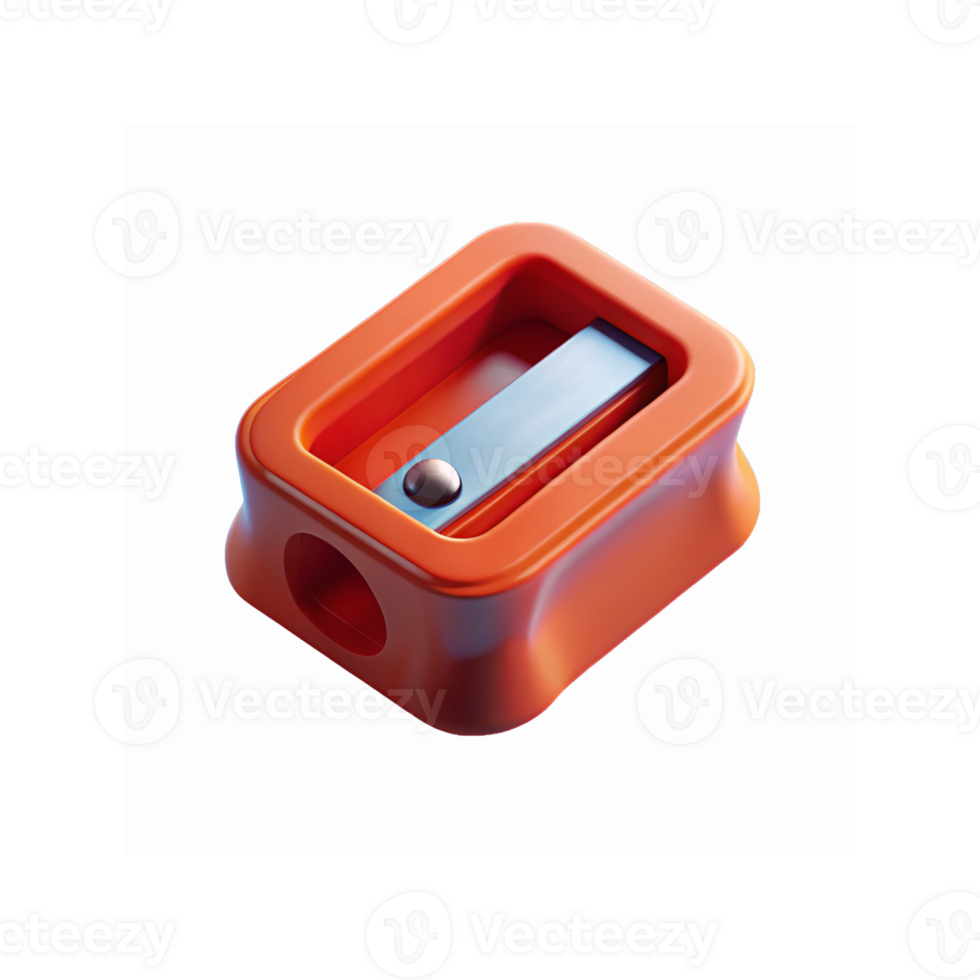 Orange Plastic Pencil Sharpener with Metal Blade on Transparent Background for School Supplies Tool png
