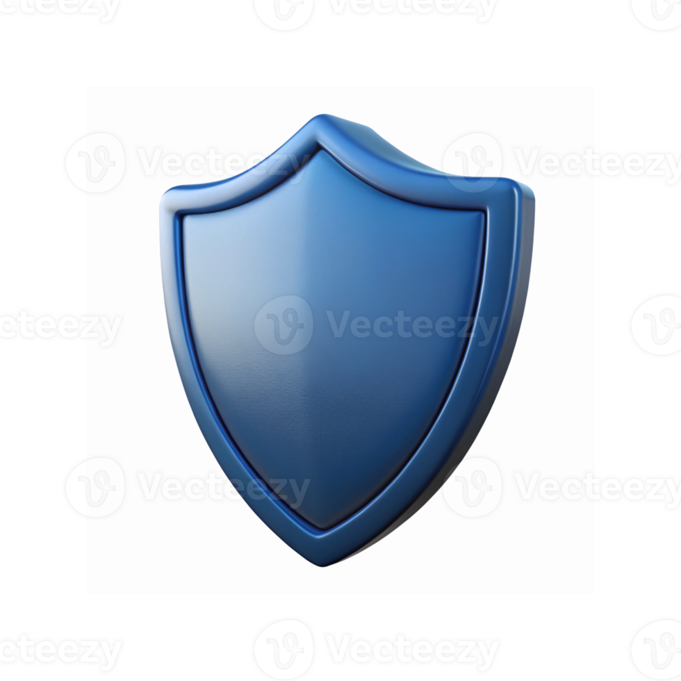 Blue Metallic Shield Icon Representing Security Protection and Privacy on Transparent Background png