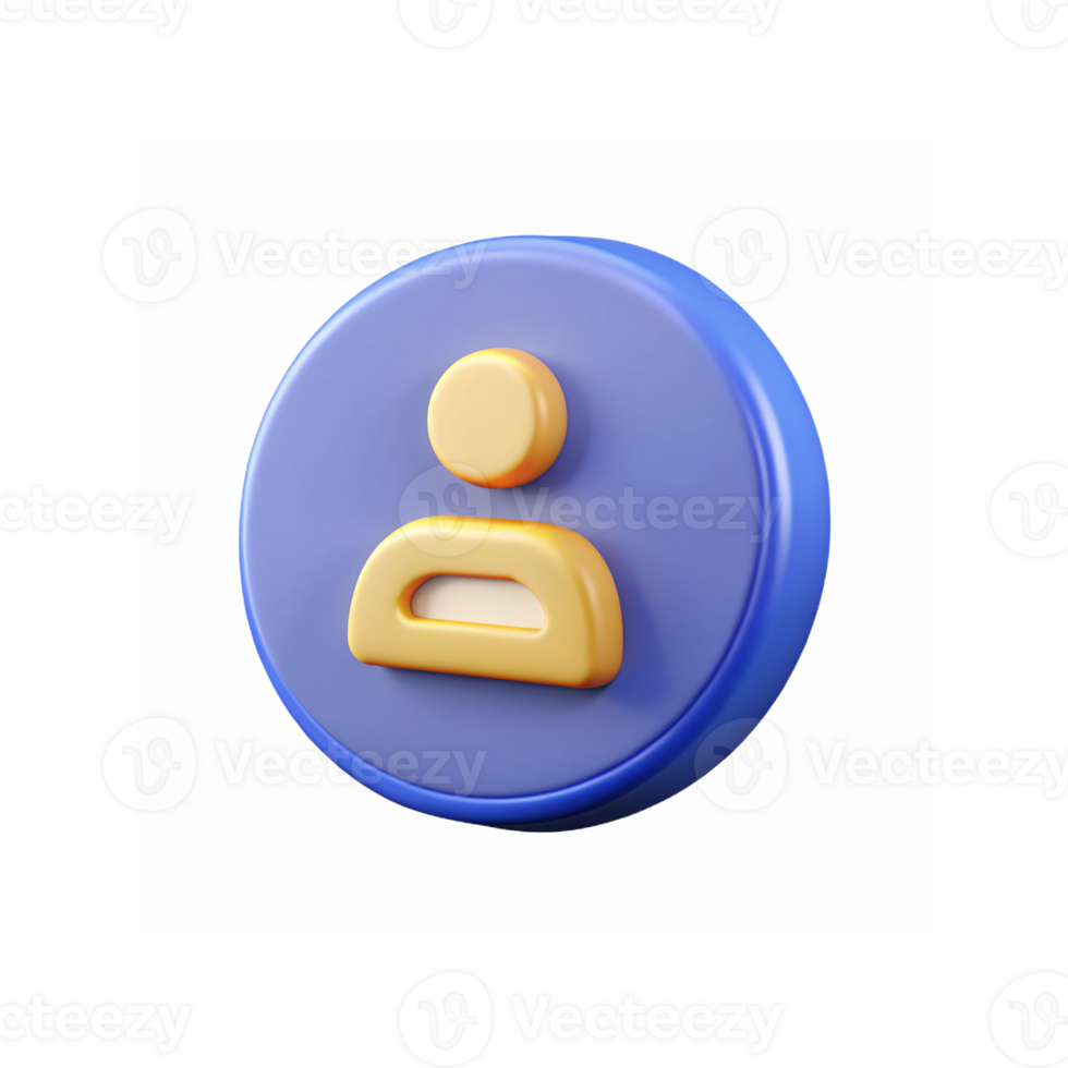 3D Yellow User Icon On Round Blue Button for App Interface and Profile Representation png