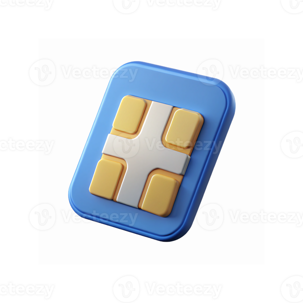 Blue Sim Card Icon with Yellow Chip Design for Mobile Communication and Technology Concepts png