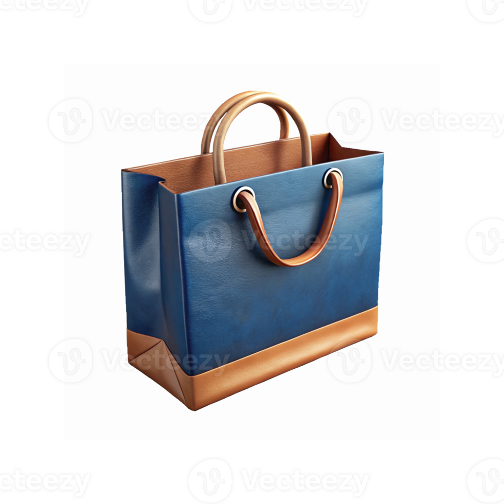 Blue Luxury Shopping Bag With Brown Handles On Transparent Background For Retail And Merchandise png