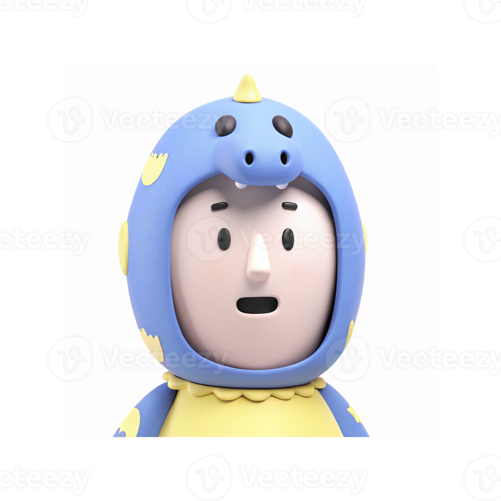 Cute Character in Blue and Yellow Dinosaur Costume with Surprised Expression for Illustration and Design png