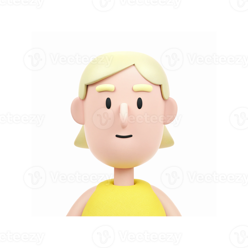 3D Illustration of Smiling Blonde Character with Yellow Shirt on Transparent Background for Fun Designs png