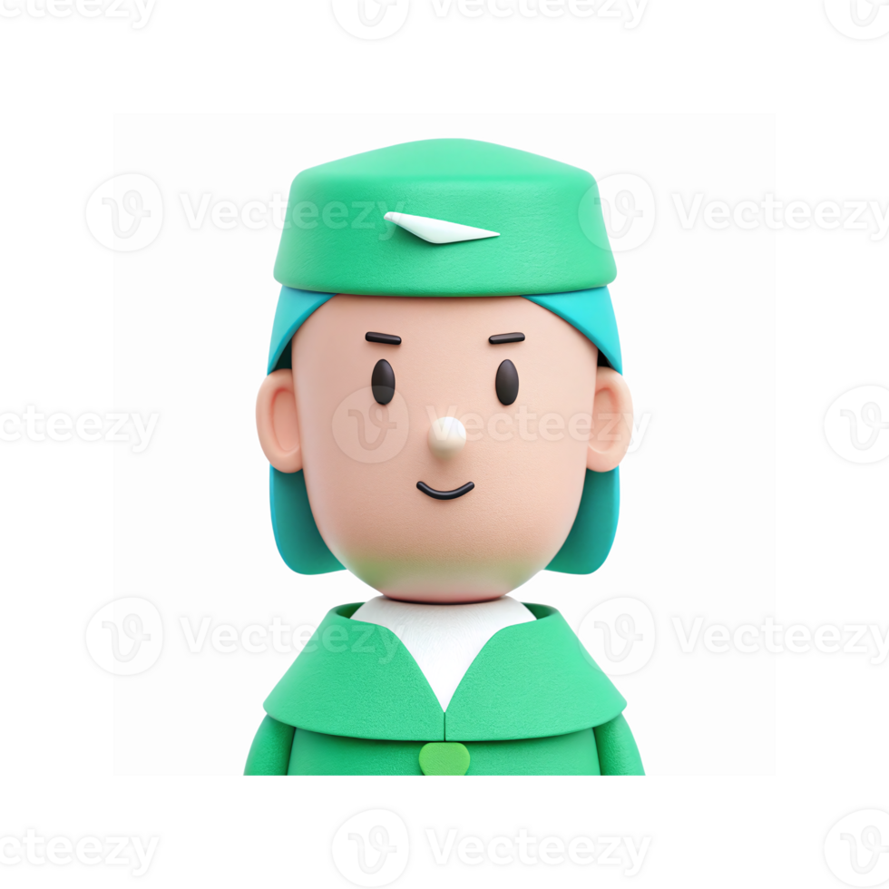 3D Cartoon Character with Green Hat and Coat Smiling on Transparent Background for Design Projects png