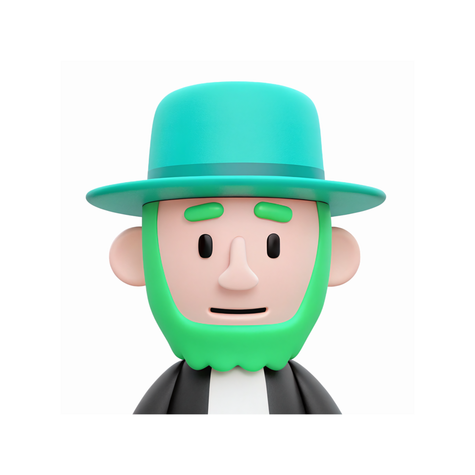 3D Illustration of Character with Green Hat and Beard on Transparent Background for Design Projects png