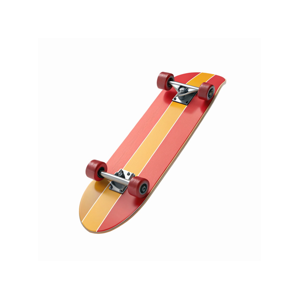 Red and Yellow Retro Skateboard with Wooden Deck and Glossy Finish for Outdoor Recreation png