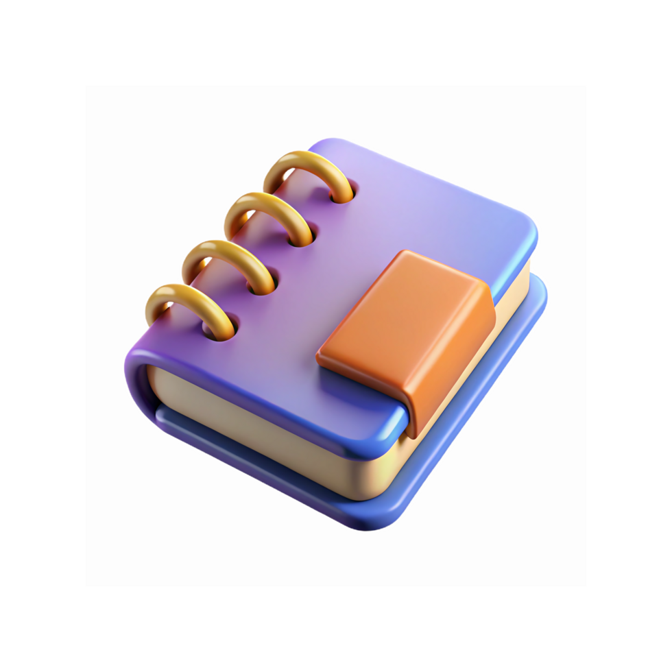 3D Digital Notebook with Gradient Blue and Violet Cover Orange Lock and Gold Spiral Binding png