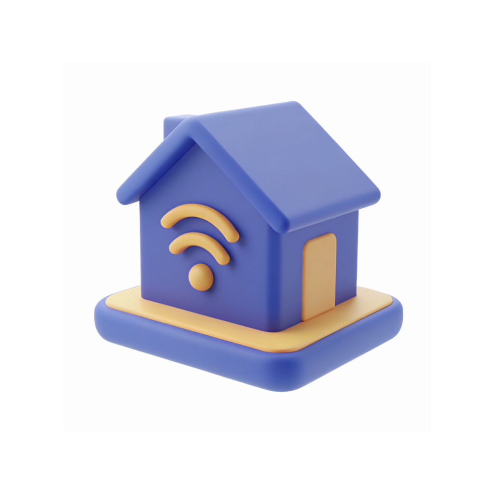 Blue and Yellow Smart Home Icon with WiFi Symbol Representing Digital Connectivity on Transparent Background png
