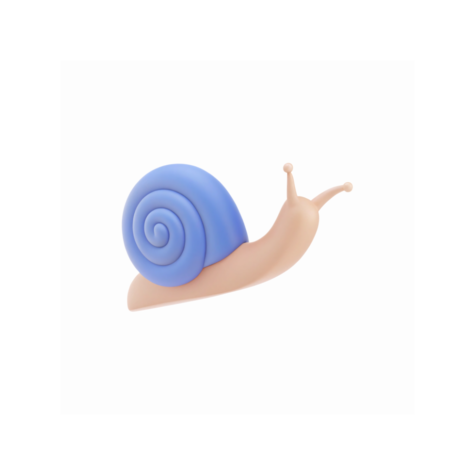 3D Render of Minimalist Blue Snail with Spiral Shell on Transparent Background for Design Use png