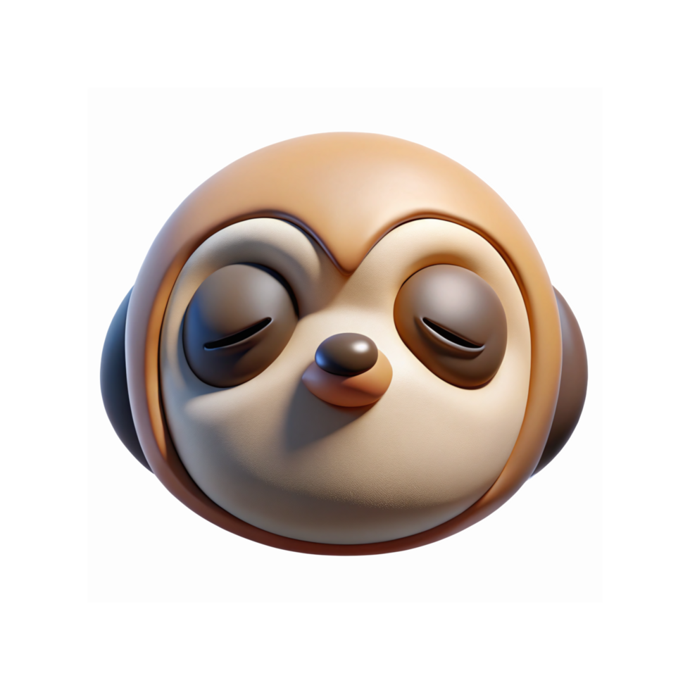 Cute 3D Sloth Face Illustration with Soft Brown Tones and Relaxed Expression on Transparent Background png