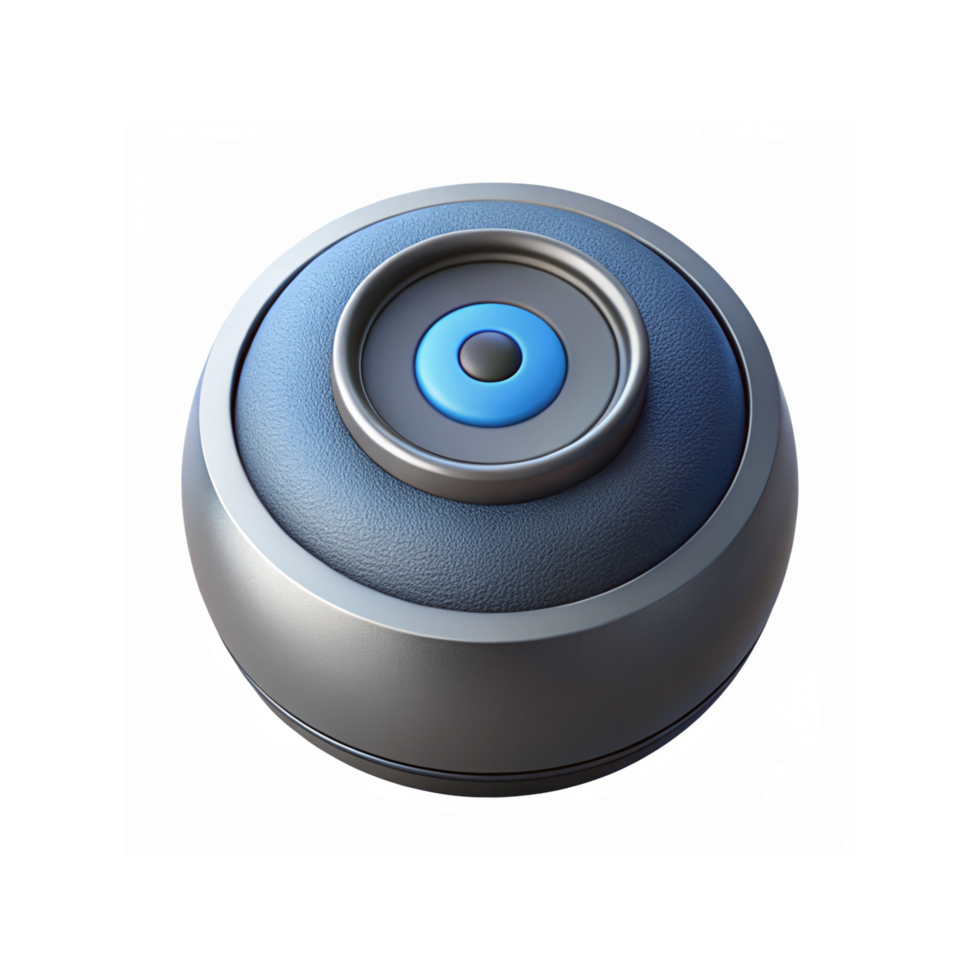 Circular Blue Button with Metallic Border and Textured Surface for Technology and UI Design on Transparent Background png